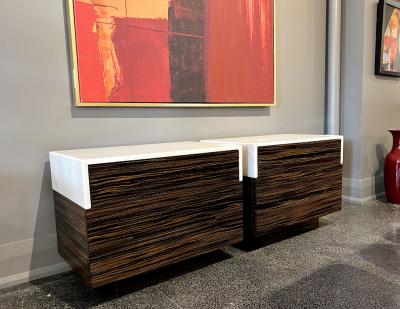 Pair of Marble Top Macassar End Tables