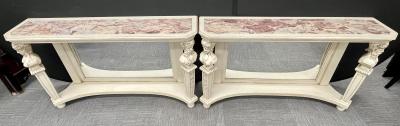 Pair of Marble Top Painted Pier Console Tables