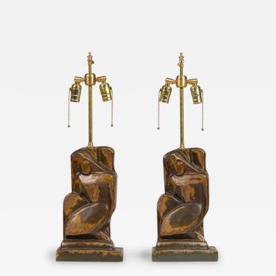 Pair of Marianna von Allesch American Art Deco Figural Table Lamps