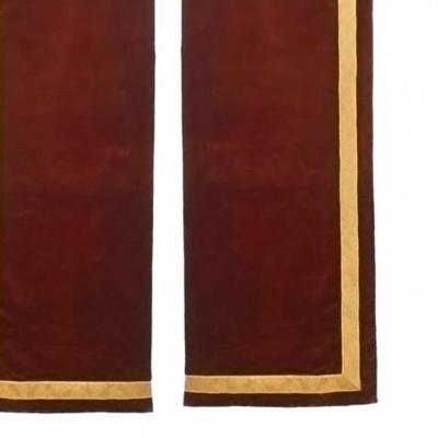 Pair of Maroon Velvet Metallic Thread Narrow Drapes