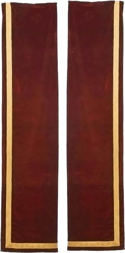 Pair of Maroon Velvet Metallic Thread Narrow Drapes