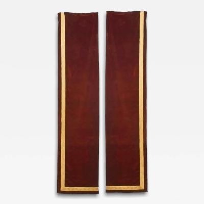 Pair of Maroon Velvet Metallic Thread Narrow Drapes