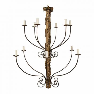 Pair of Massive Hand Carved Giltwood Italian Twelve Arm Chandeliers