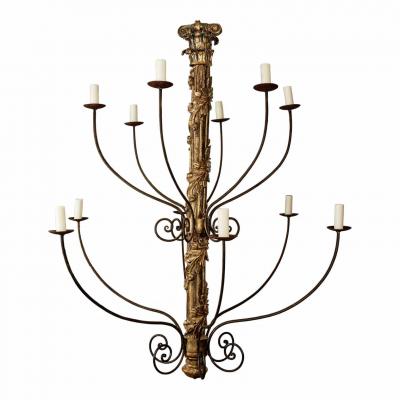 Pair of Massive Hand Carved Giltwood Italian Twelve Arm Chandeliers