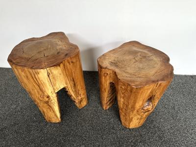 Pair of Massive Walnut Wood Side Tables France 1960s
