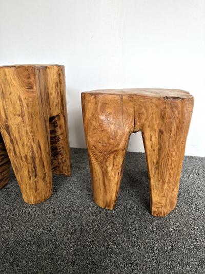 Pair of Massive Walnut Wood Side Tables France 1960s