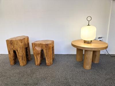 Pair of Massive Walnut Wood Side Tables France 1960s