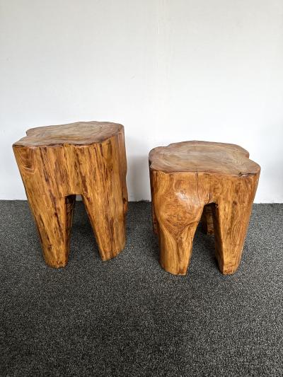Pair of Massive Walnut Wood Side Tables France 1960s