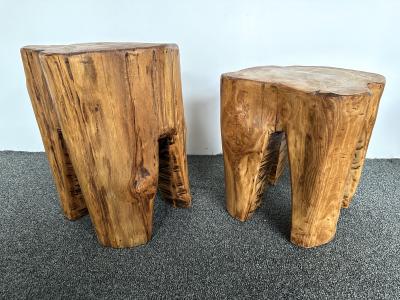 Pair of Massive Walnut Wood Side Tables France 1960s