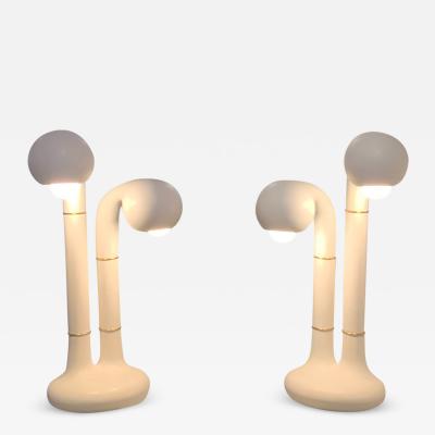 Pair of Matte White Ceramic and Brass 2 Globe Lamps