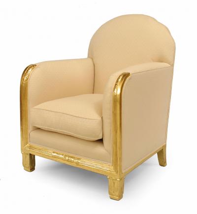 Pair of Maurice Dufrene French Art Deco Gilt Club Chairs