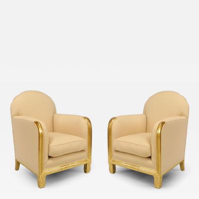 Pair of Maurice Dufrene French Art Deco Gilt Club Chairs