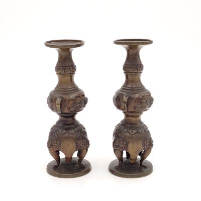 Pair of Meiji Bronze Candlesticks Japan circa 1880