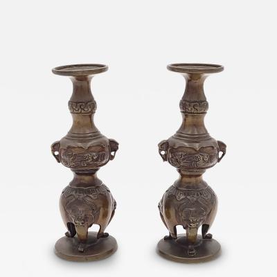 Pair of Meiji Bronze Candlesticks Japan circa 1880