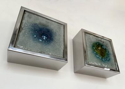 Pair of Metal Chrome Box Sconces Bubble Glass Netherland 1970s