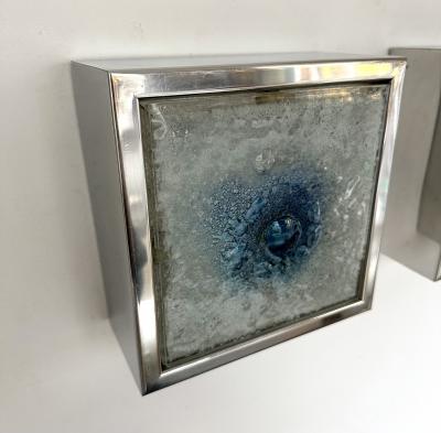 Pair of Metal Chrome Box Sconces Bubble Glass Netherland 1970s