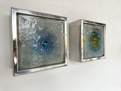 Pair of Metal Chrome Box Sconces Bubble Glass Netherland 1970s