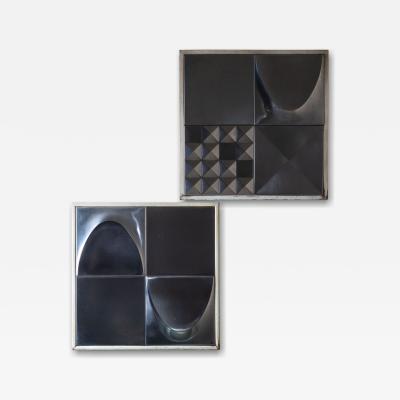 Pair of Metal Tiles Signed arfo Probably Italy Mid 20th Century