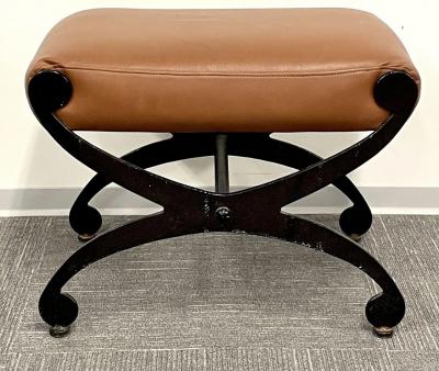 Pair of Metal x Form Benches Footstools Ottomans Leather Seats Rustic