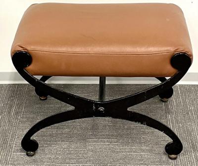 Pair of Metal x Form Benches Footstools Ottomans Leather Seats Rustic