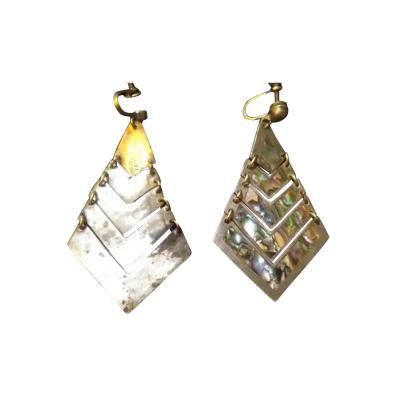 Pair of Mexican Silver TFV Pyramid Earrings with Abalone Accents