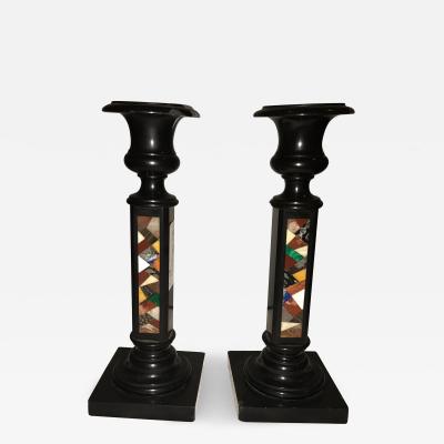 Pair of Micro Mosaic Black Candlesticks