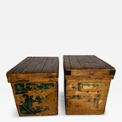 Pair of Mid 20th Century Japanese Pine Tea Shipping Crates