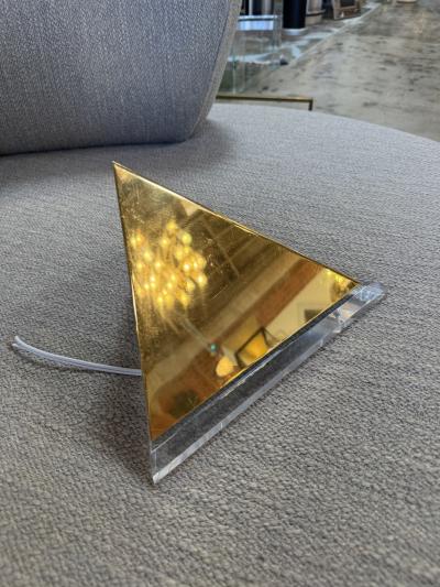 Pair of Mid Century Acrylic and Brass Geometric Sconces 1970s