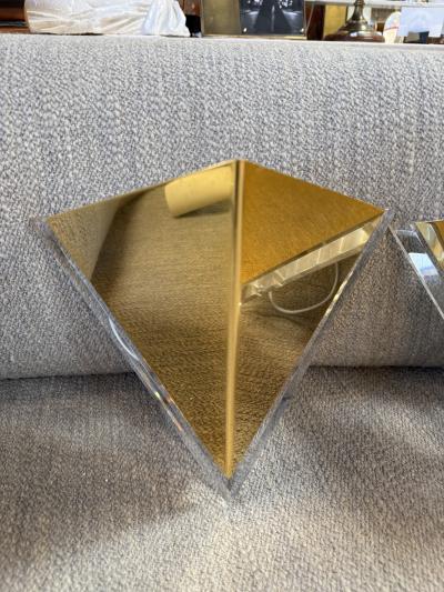 Pair of Mid Century Acrylic and Brass Geometric Sconces 1970s