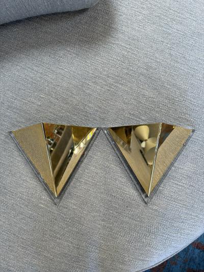 Pair of Mid Century Acrylic and Brass Geometric Sconces 1970s