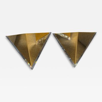 Pair of Mid Century Acrylic and Brass Geometric Sconces 1970s
