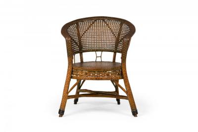 Pair of Mid Century American Wicker Cane Pull Up Armchairs