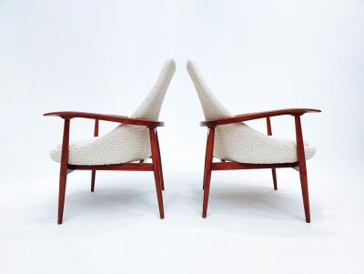 Pair of Mid Century Armchairs in White Boucle