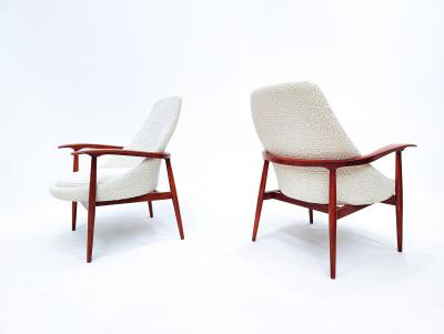 Pair of Mid Century Armchairs in White Boucle