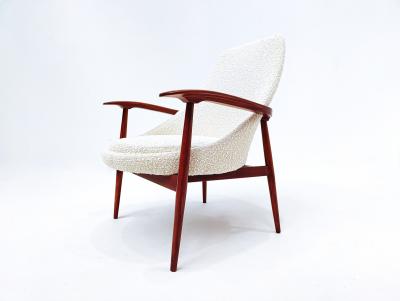 Pair of Mid Century Armchairs in White Boucle