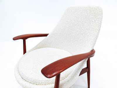 Pair of Mid Century Armchairs in White Boucle