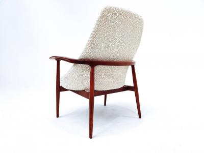 Pair of Mid Century Armchairs in White Boucle