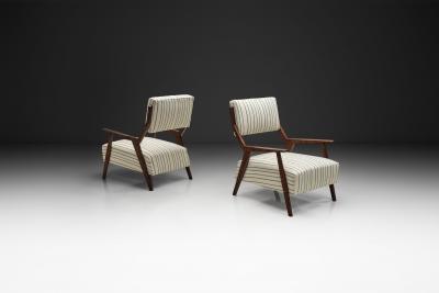 Pair of Mid Century Armchairs with Striped Upholstery Italy 1950s
