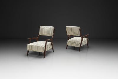 Pair of Mid Century Armchairs with Striped Upholstery Italy 1950s