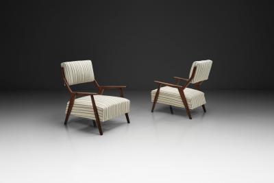 Pair of Mid Century Armchairs with Striped Upholstery Italy 1950s