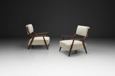Pair of Mid Century Armchairs with Striped Upholstery Italy 1950s