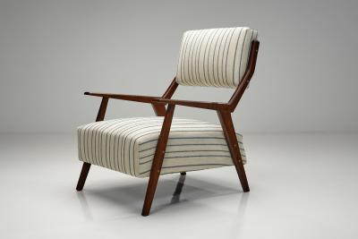 Pair of Mid Century Armchairs with Striped Upholstery Italy 1950s