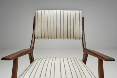 Pair of Mid Century Armchairs with Striped Upholstery Italy 1950s