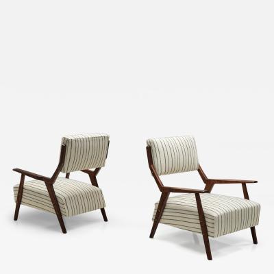 Pair of Mid Century Armchairs with Striped Upholstery Italy 1950s