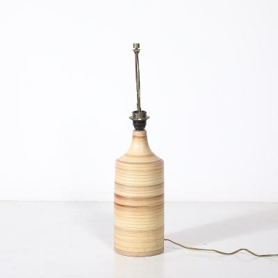Pair of Mid Century Beige Ceramic Table Lamps w Spun Grooved Detailing