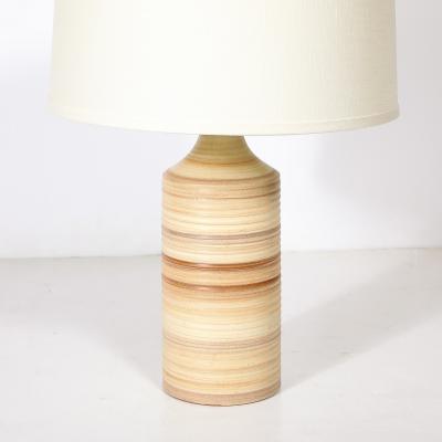Pair of Mid Century Beige Ceramic Table Lamps w Spun Grooved Detailing