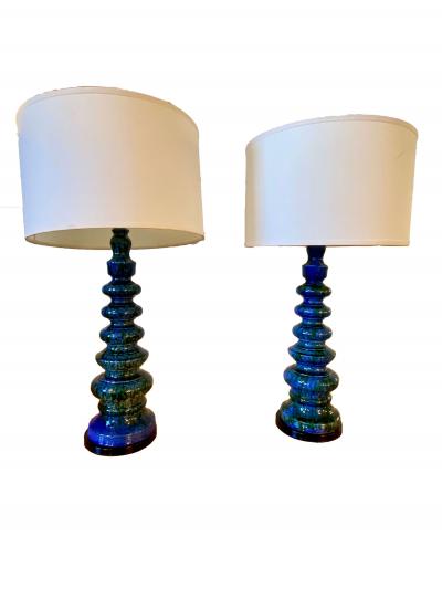 Pair of Mid Century Blue Green Glazed Ceramic Table Lamps