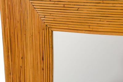 Pair of Mid Century Bohemian Square Pencil Reed Framed Wall Mirrors