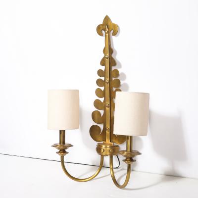 Pair of Mid Century Brass Two Arm Sconces w Sculptural Volute Motif