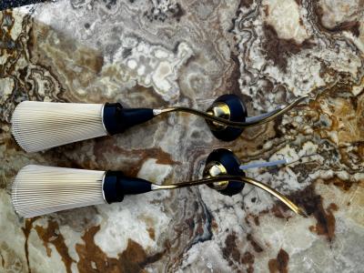 Pair of Mid Century Brass and Wood Danish Sculptural Wall Sconces